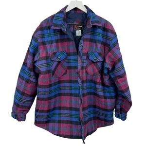 Vintage 90s Plaid Quilted Shacket Blue Pink Size XL